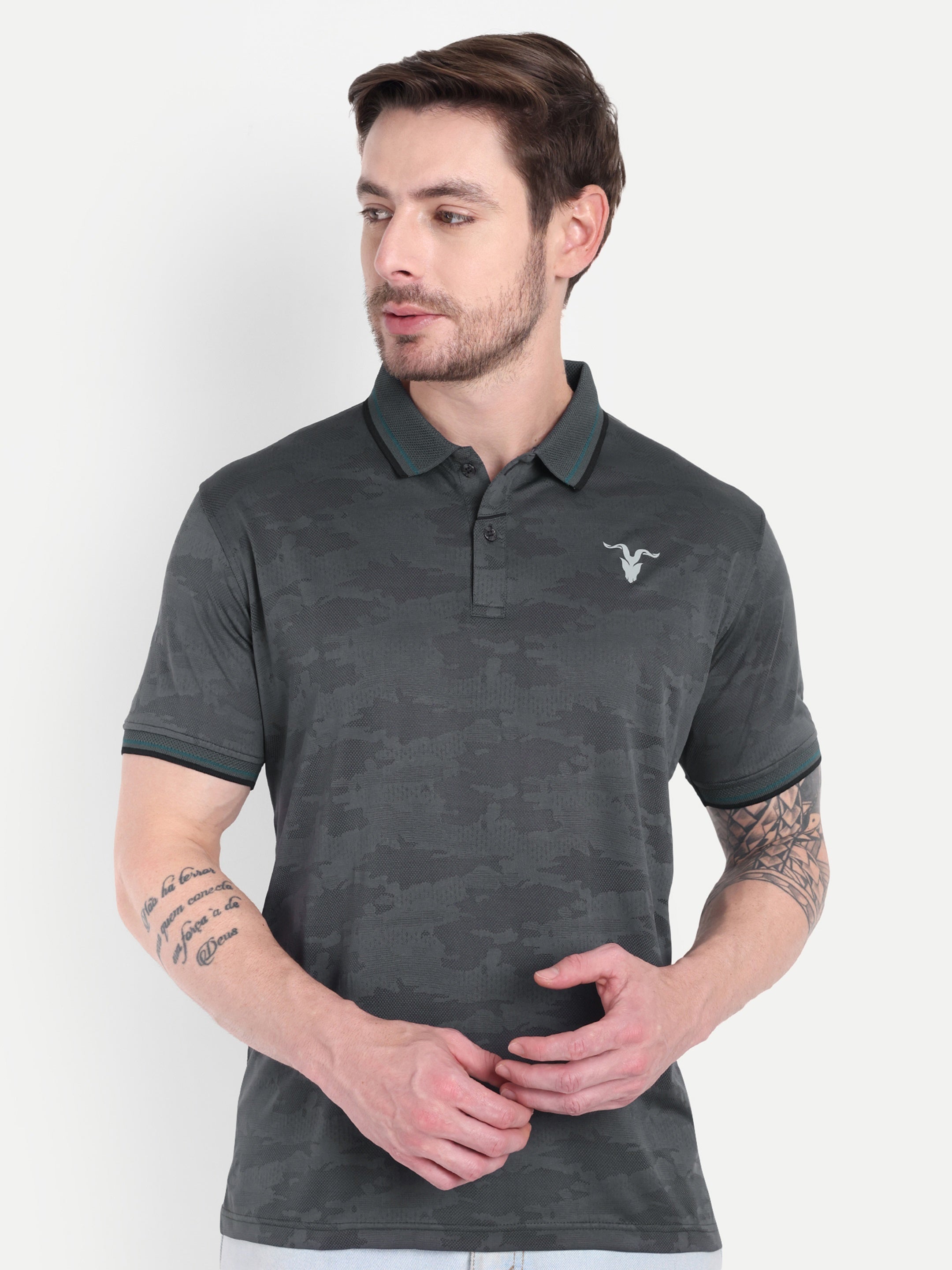 Men’s Gray Polo Texture T-Shirt – Smart Activewear