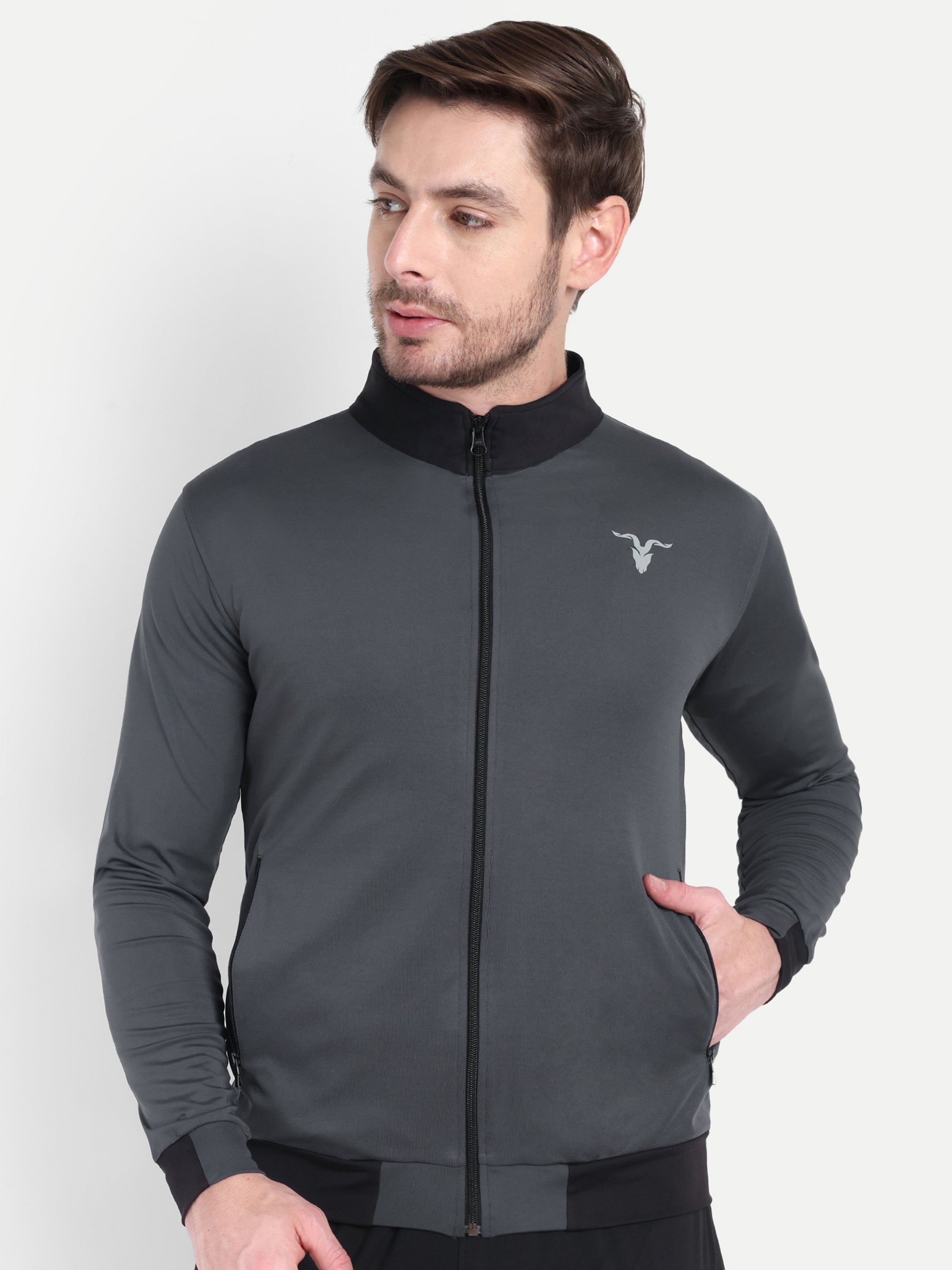 Men’s Black Jacket with Gray Collar – Sleek & Sporty
