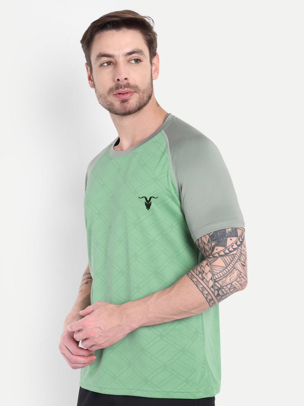 Men’s Light Green T-Shirt with Gray Sleeves – Dual Tone Activewear