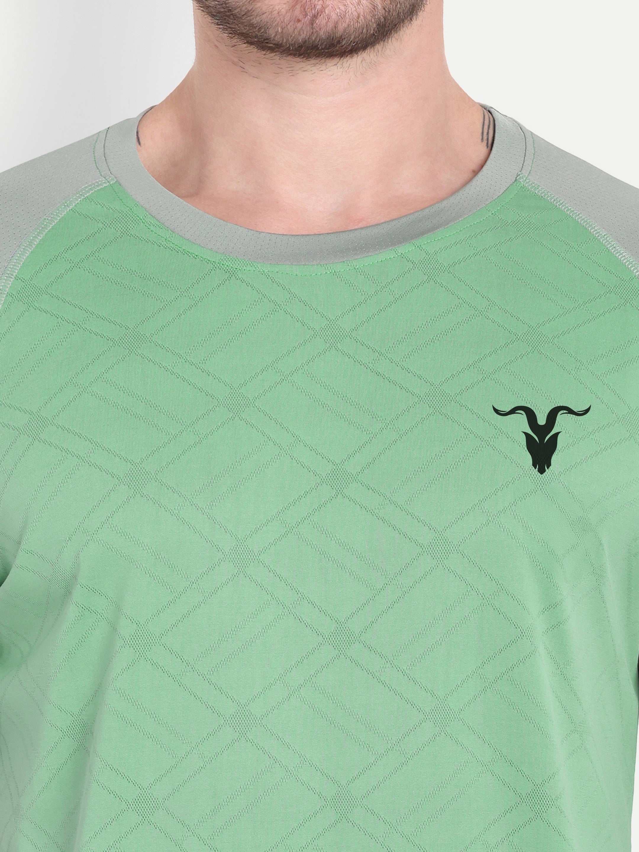 Men’s Light Green T-Shirt with Gray Sleeves – Dual Tone Activewear